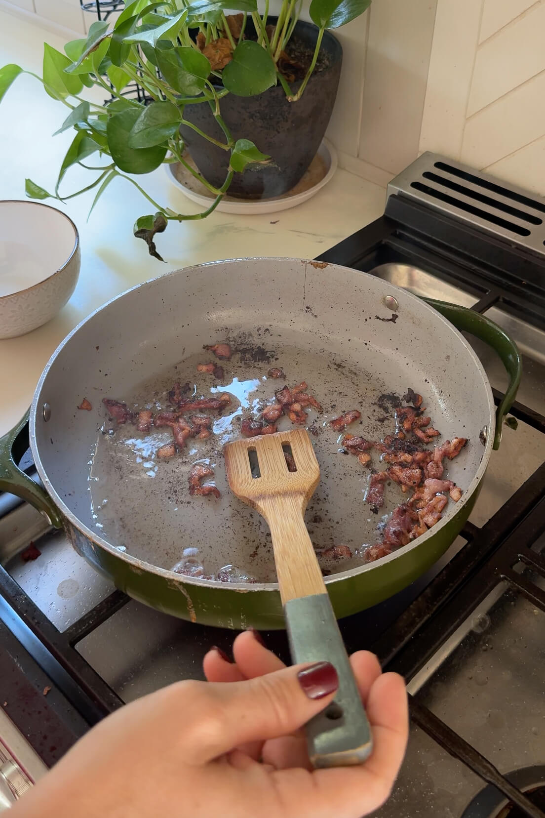 Cooking bacon for my brisket chili recipe.